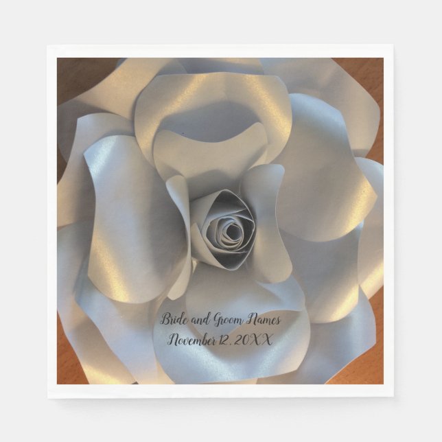 Serviette En Papier Mariage Rose en argent (Devant)