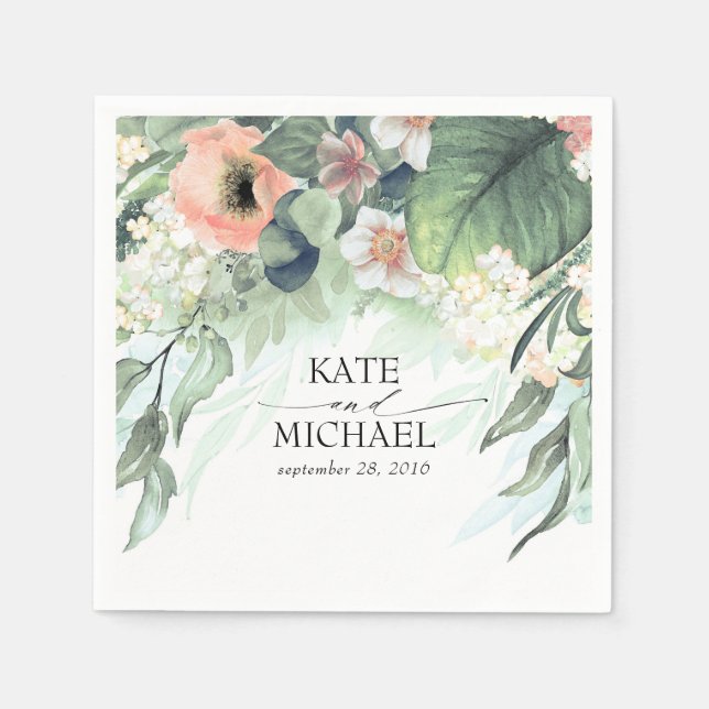 Serviette En Papier Mariage rose et Pêche Floral Dreamy Garden (Devant)