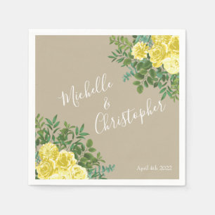 Serviette En Papier Mariage rose jaune vintage