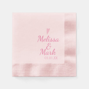 Serviette En Papier Mariage rose minimal simple Coeur rose Monogramme