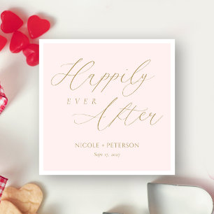 Serviette En Papier Mariage rose pâle : Heureux pour toujours après
