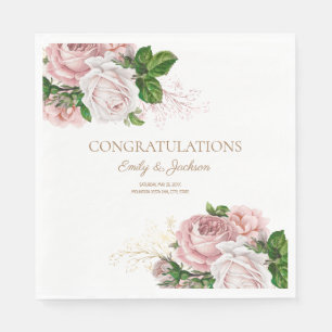 Serviette En Papier Mariage Rose Pâle Vintage Floral Fête de Mariée de