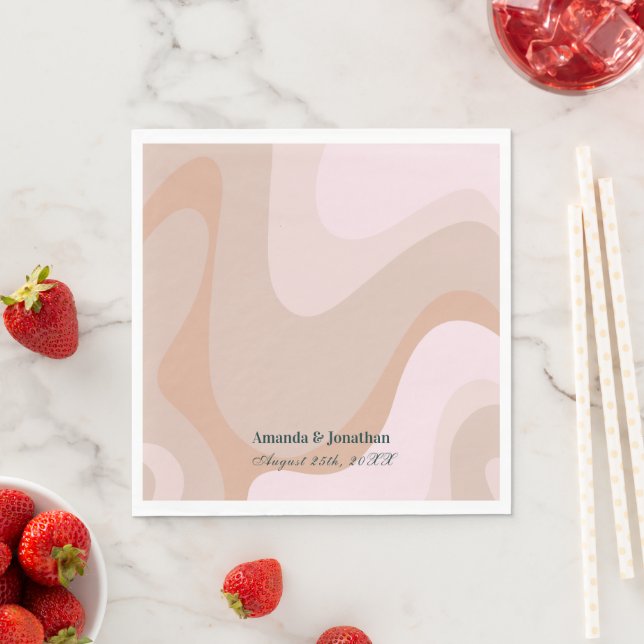 Serviette En Papier Mariage rose rétro Wave Monogram (En situation)