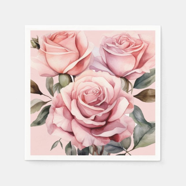Serviette En Papier Mariage rose Roses (Devant)