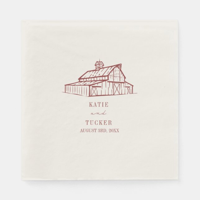 Serviette En Papier Mariage rouge roux routé (Devant)