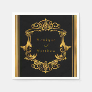 Serviette En Papier Mariage royal Art Nouveau noir et or