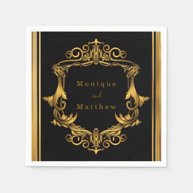 Serviette En Papier Mariage royal Art Nouveau noir et or (Devant)