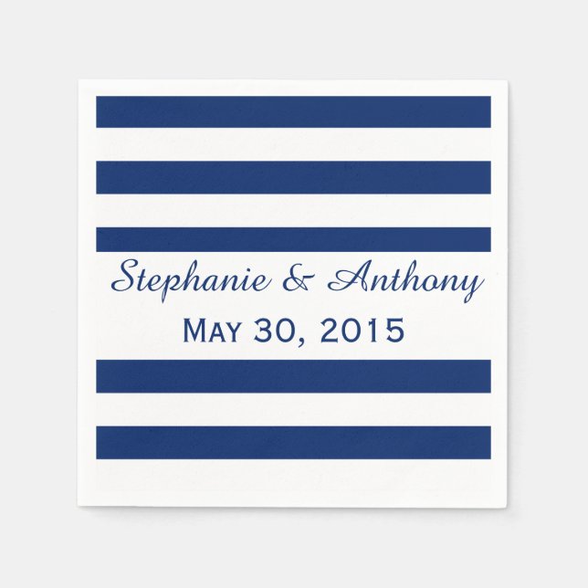 Serviette En Papier Mariage Royal Bleu rayé (Devant)