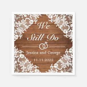 Serviette En Papier Mariage Rustic Wood & White Lace