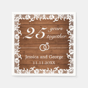 Serviette En Papier Mariage Rustic Wood & White Lace