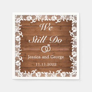 Serviette En Papier Mariage Rustic Wood & White Lace