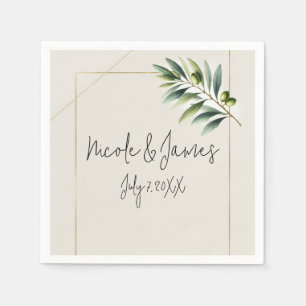 Serviette En Papier Mariage Rustique Blanc d'Os de Feuille d'Olive Ver