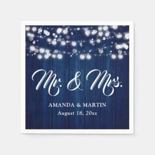 Serviette En Papier Mariage rustique bleu marine M et Mme