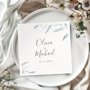 Serviette En Papier Mariage rustique bleu poussiéreux vert minimal