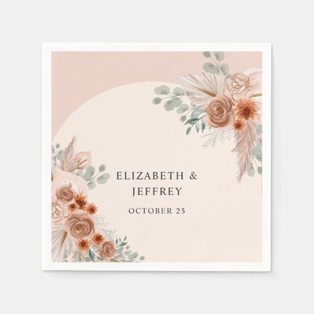 Serviette En Papier Mariage rustique Boho Terracotta Pampas (Devant)