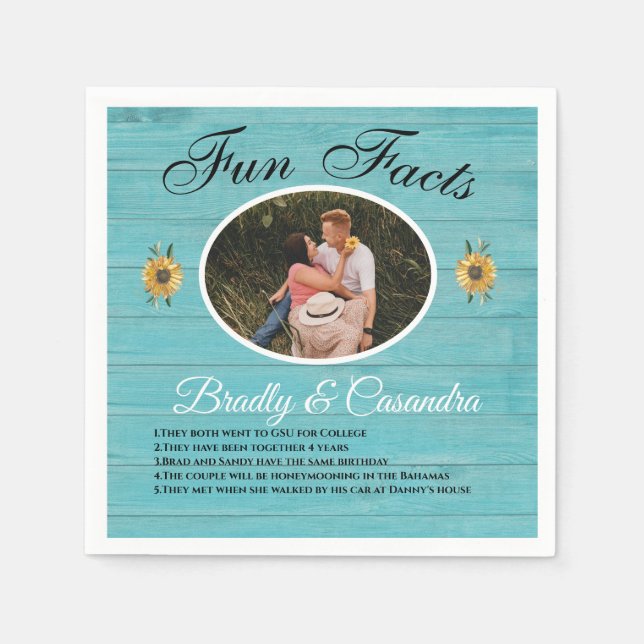 Serviette En Papier Mariage rustique Faits amusants Tournesol Lumière  (Devant)