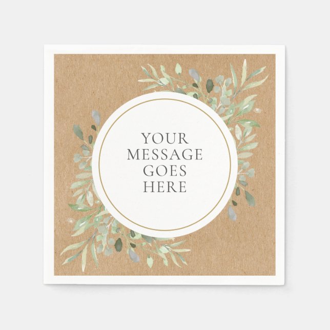 Serviette En Papier Mariage Rustique Kraft Bohème Eucalyptus Verdure (Devant)