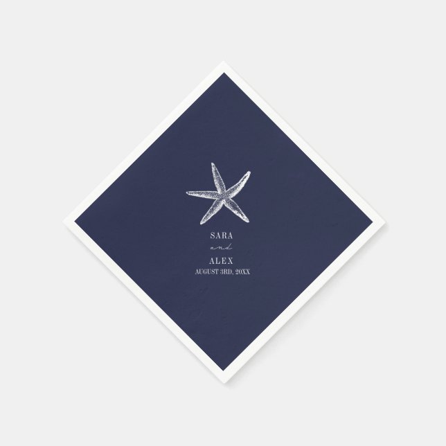 Serviette En Papier Mariage Rustique Starfish Blue Beach (Coin)
