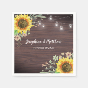 Serviette En Papier Mariage rustique Tournesol Bois Lumière
