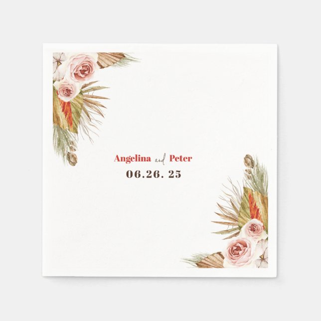 Serviette En Papier Mariage Safari Desert Boho Fleurs (Devant)