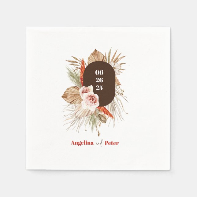 Serviette En Papier Mariage Safari Desert Boho Fleurs (Devant)