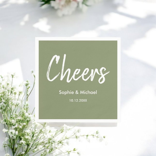 Serviette En Papier Mariage Sage Green White (Créateur téléchargé)