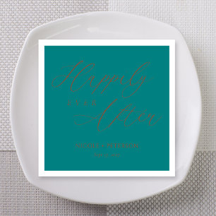 Serviette En Papier Mariage sarcelle élégant écriture cuivre