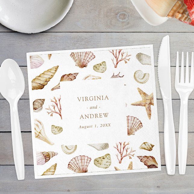 Serviette En Papier Mariage Seashell (Watercolor Seashell Beach Wedding Paper Napkins by Painted Paperie
)