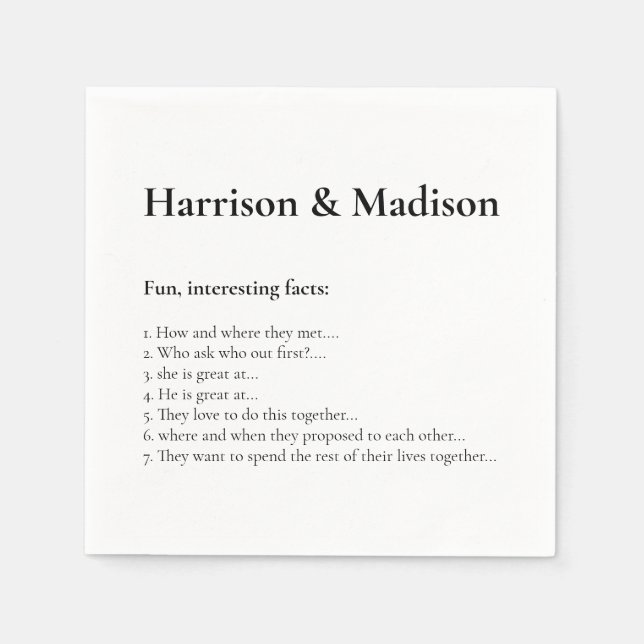 Serviette En Papier Mariage Serif noms Couple Fun Facts papier serviet (Devant)