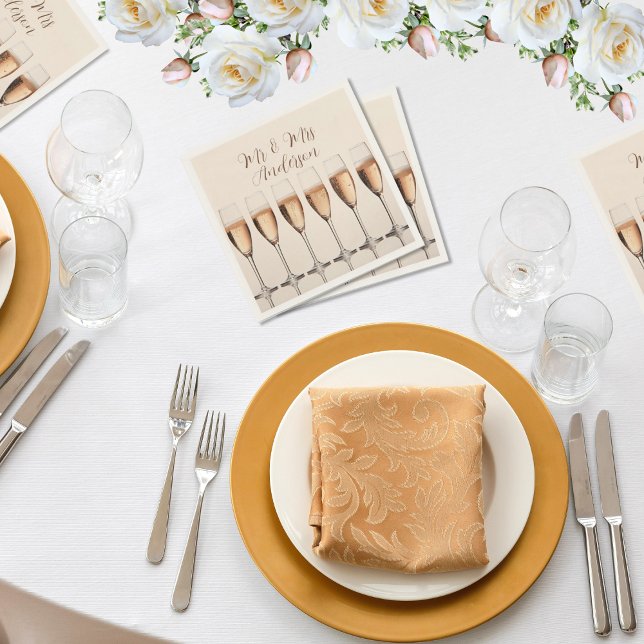 Serviette En Papier Mariage serviette rangée de lunettes de champagne  (Créateur téléchargé)