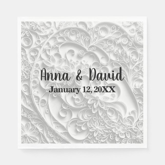 Serviette En Papier Mariage Silver Paper Quilling Daisy Design (Devant)