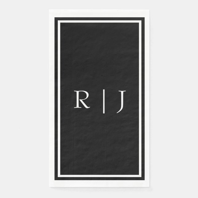 Serviette En Papier Mariage simple blanc avec monogramme noir initial (Devant)