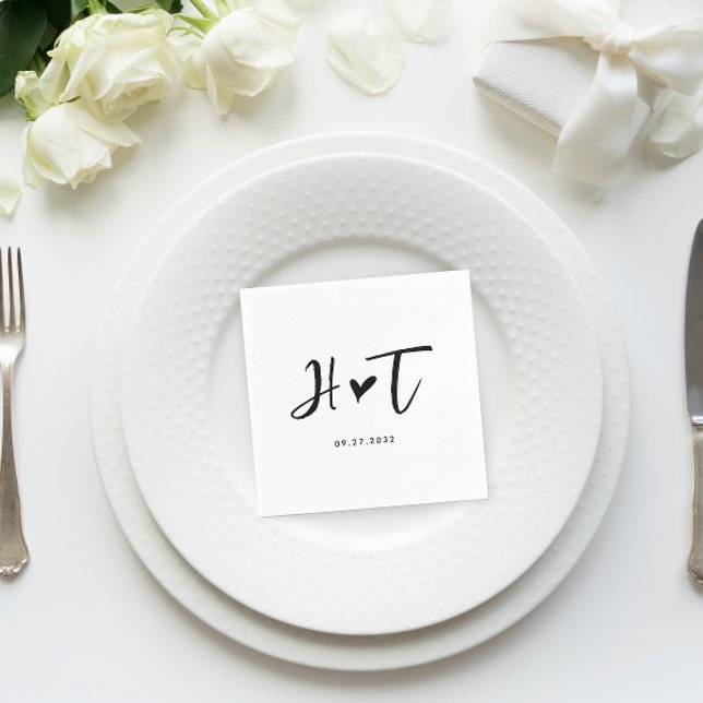 Serviette En Papier Mariage simple brossé de monographie cardiaque (Créateur téléchargé)