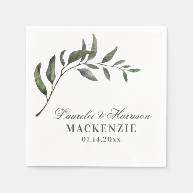 Serviette En Papier Mariage simple élégant de branche Eucalyptus (Devant)