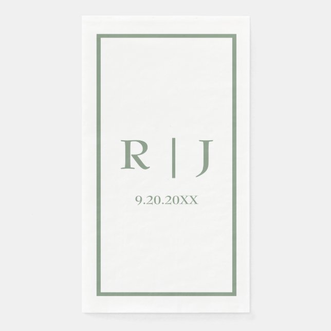 Serviette En Papier Mariage Simple Élégant de Luxe Monogrammes Vert Sa (Devant)