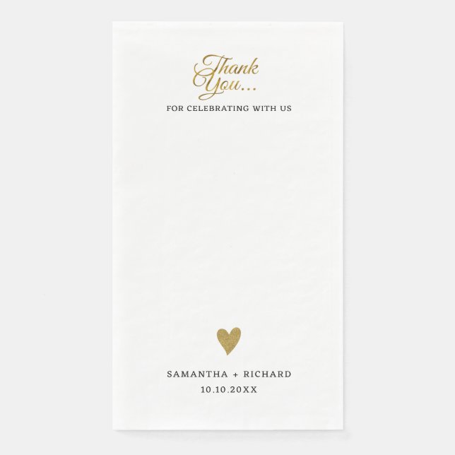 Serviette En Papier Mariage simple Elegant Gold Heart Merci (Devant)