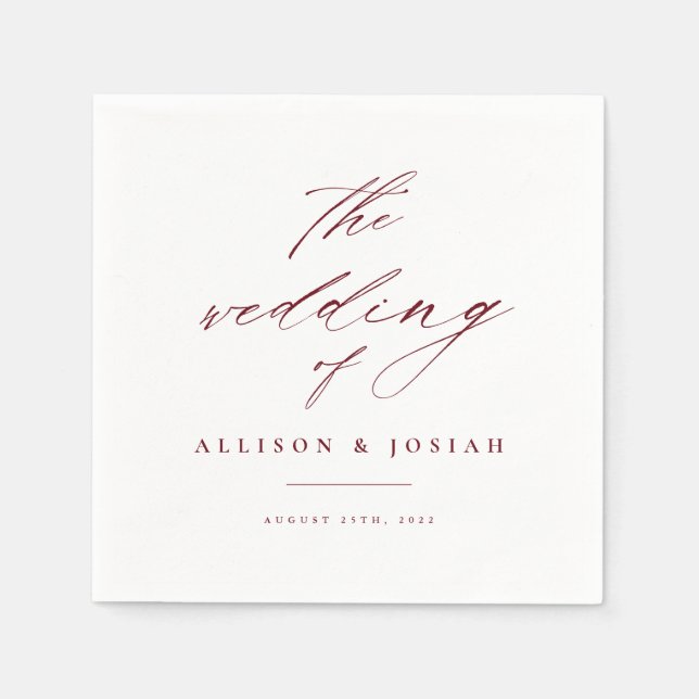 Serviette En Papier Mariage simple Script Burgundy Maroon (Devant)