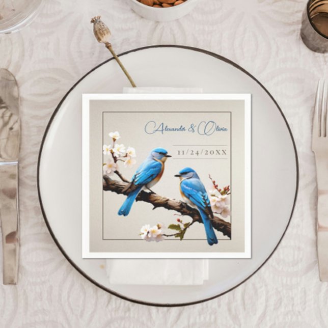 Serviette En Papier Mariage Spring Bluebirds (Spring Bluebirds Wedding Napkins)
