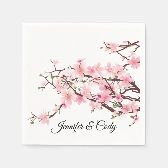 Serviette En Papier Mariage Spring Cherry Blossoms Ajouter des noms Co (Devant)