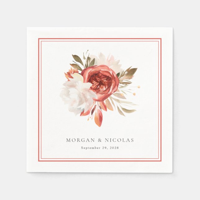 Serviette En Papier Mariage subtil de bouquet floral rouge et blanc (Devant)