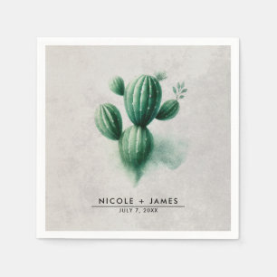 Serviette En Papier Mariage Sud-Ouest au Cactus Vert Aquarelle