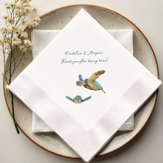 Serviette En Papier Mariage sur la Côte Tortues de Mer Merci