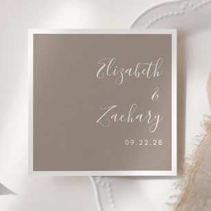 Serviette En Papier Mariage Taupe Écriture Moderne