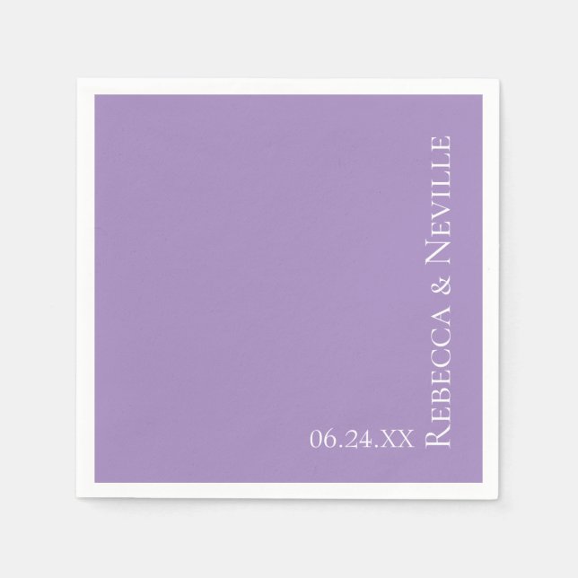 Serviette En Papier Mariage texte simple élégant moderne Lavande (Devant)