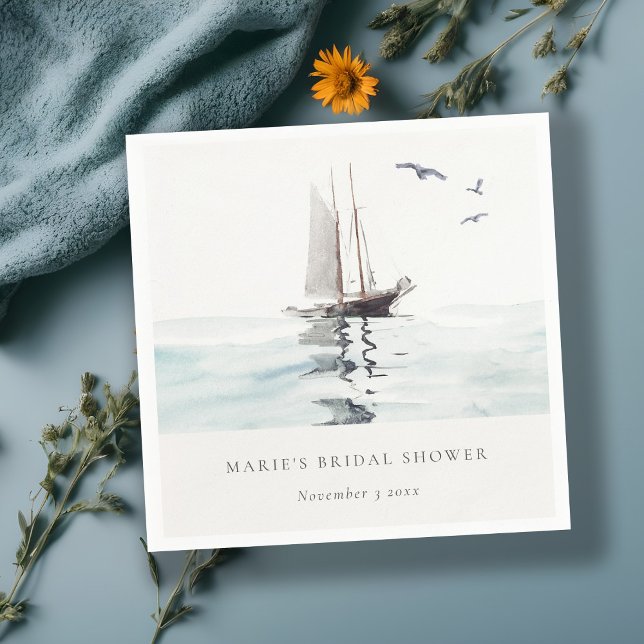 Serviette En Papier Mariage Thème Nautique Yacht Aquarelle (Créateur téléchargé)