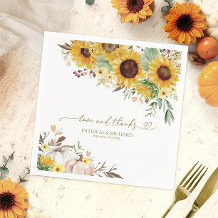 Serviette En Papier Mariage Tournesol Blanc Citrouille Amour Et Remerc