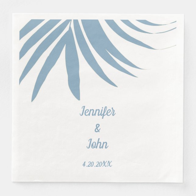 Serviette En Papier Mariage Tropical 2024 Feuille de Palmier Bleu Pous (Devant)