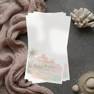 Serviette En Papier Mariage Tropical Aquarelle Coucher de Soleil sur l
