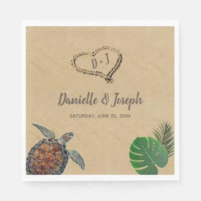 Serviette En Papier Mariage Tropical Beach Sea Turtle (Devant)