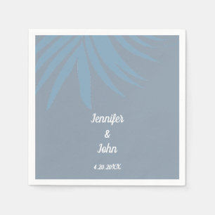 Serviette En Papier Mariage Tropical Dusty Blue Palm Leaf Beach